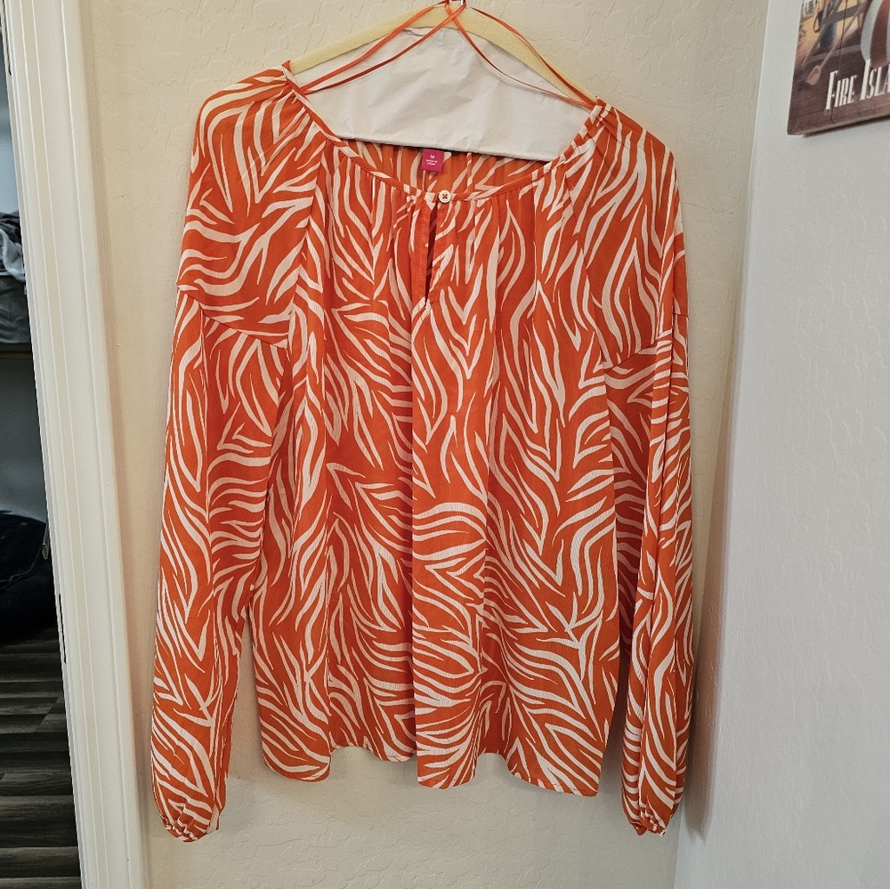 Orange and White Women's Top